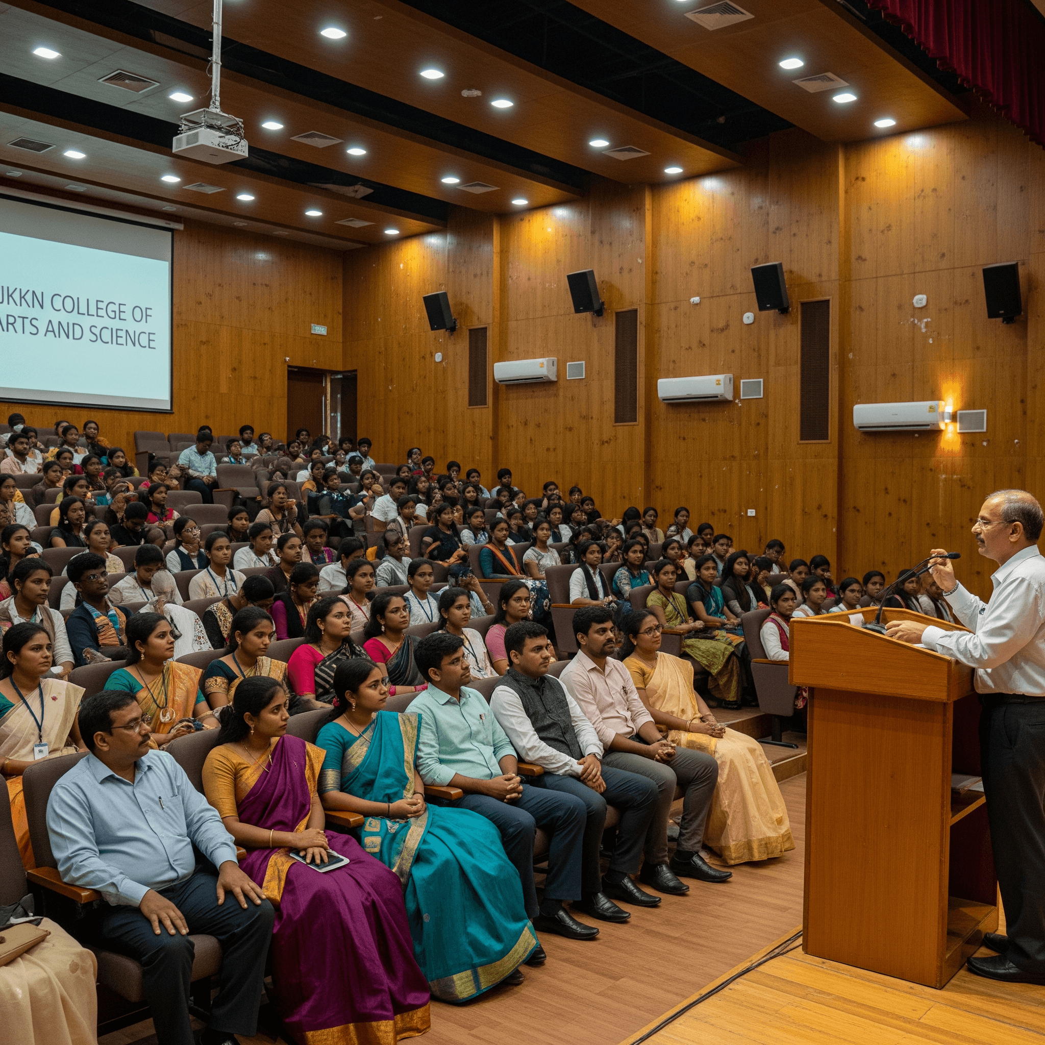 JKKN Arts and Science College auditorium stage view