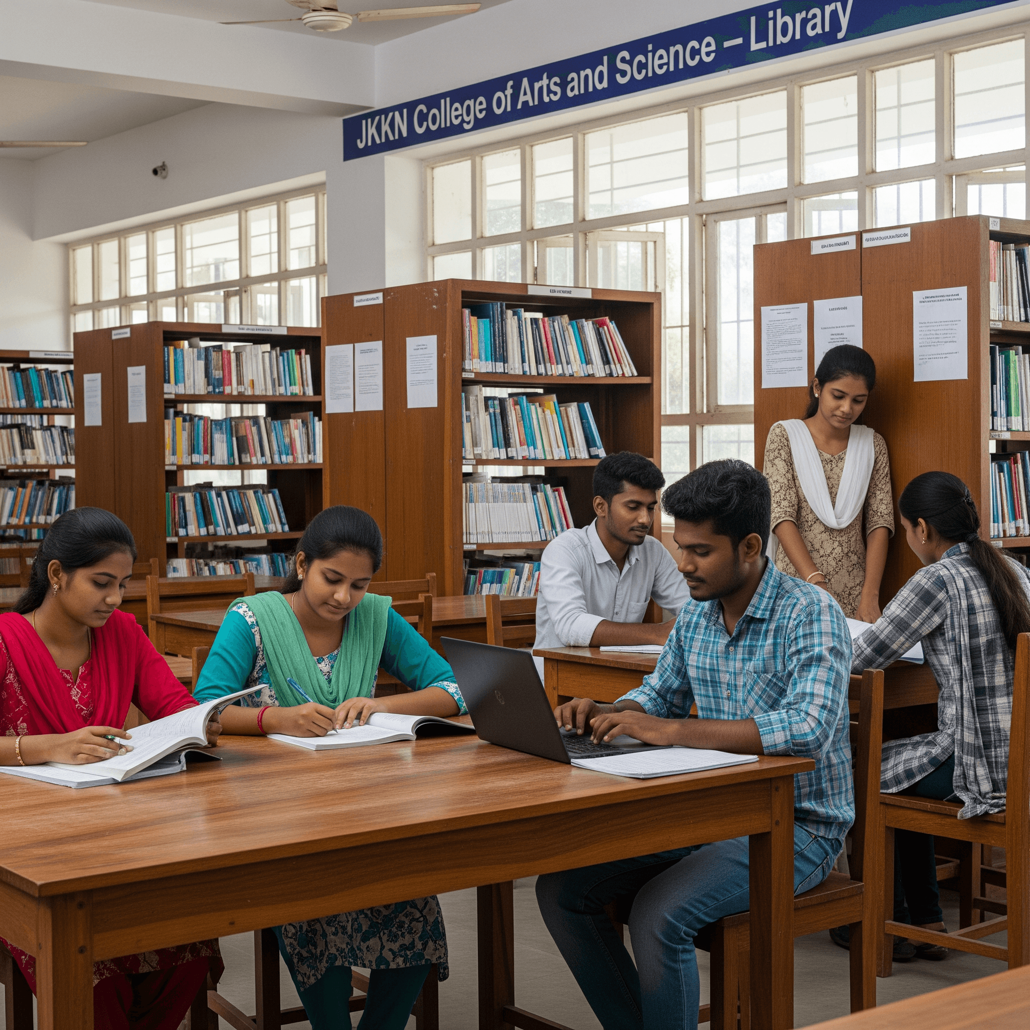 JKKN Arts and Science College library reading area